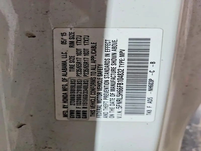 2015 HONDA ODYSSEY EXL  