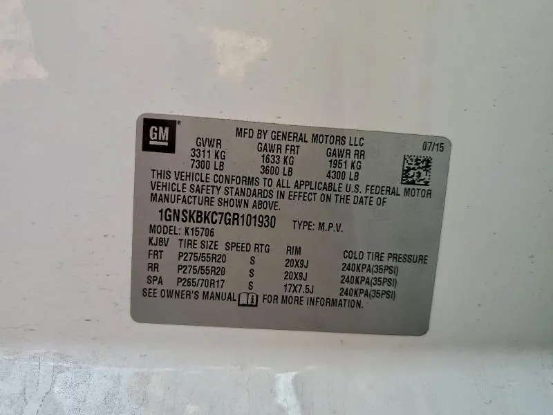 2016 CHEVROLET TAHOE K1500 LT  