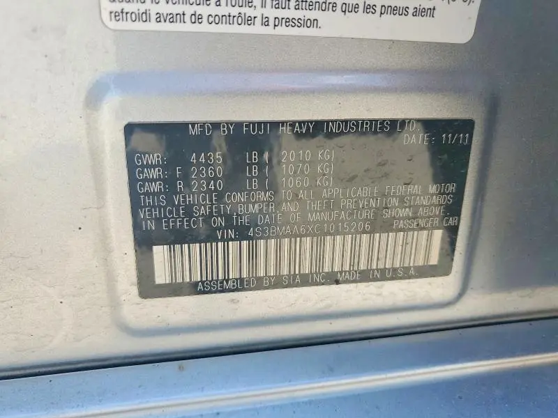 2012 SUBARU LEGACY 2.5I  