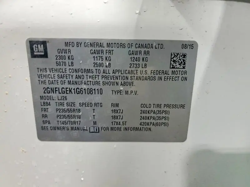 2016 CHEVROLET EQUINOX LTZ  