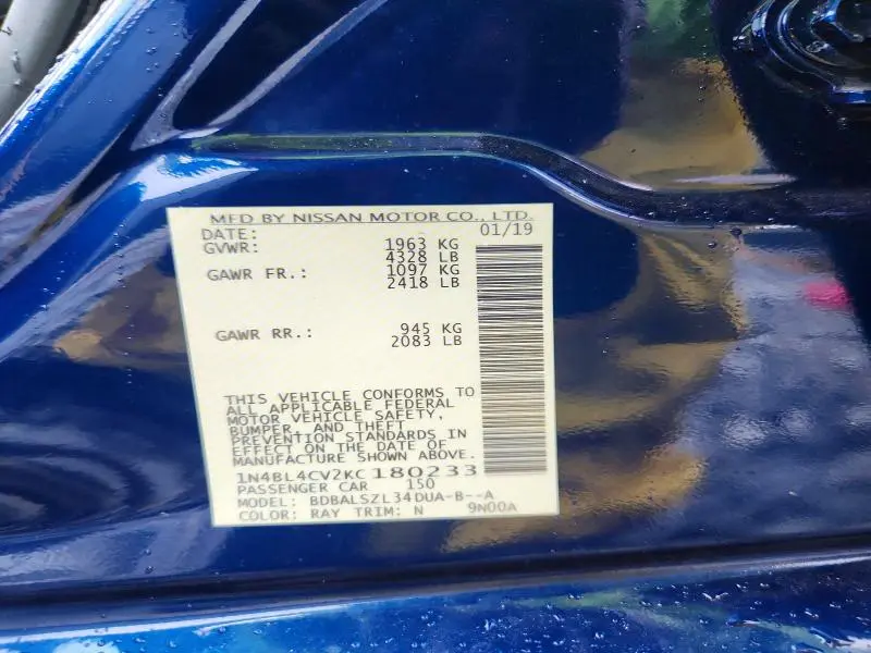 2019 NISSAN ALTIMA SR  