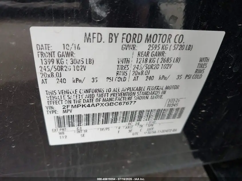 2016 FORD EDGE SPORT