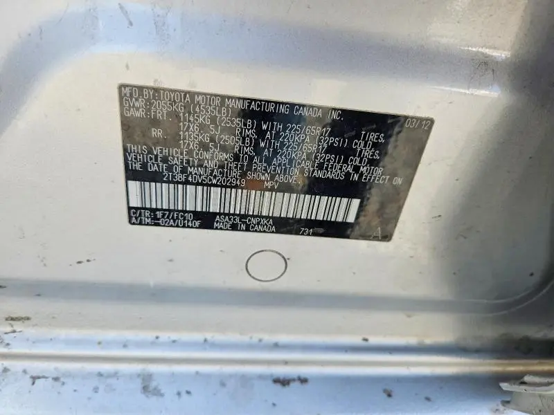 2012 TOYOTA RAV4 BASE  