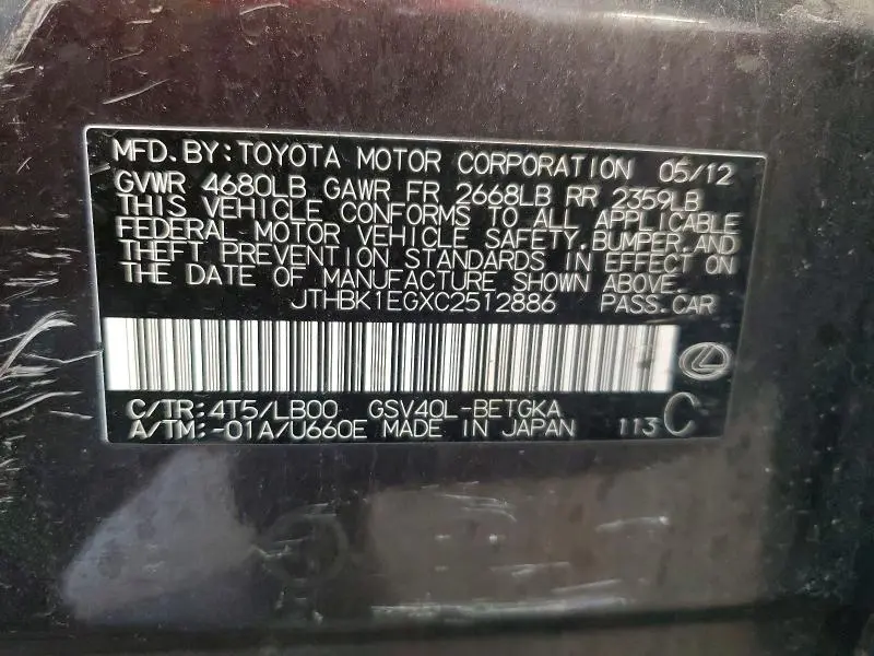 2012 LEXUS ES 350 4D   
