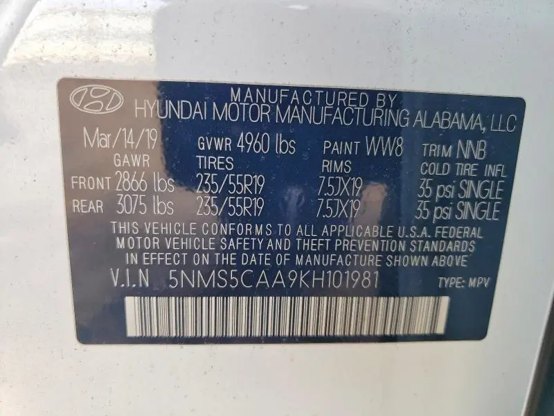 2019 HYUNDAI SANTA FE ULTIMATE 2.0T  