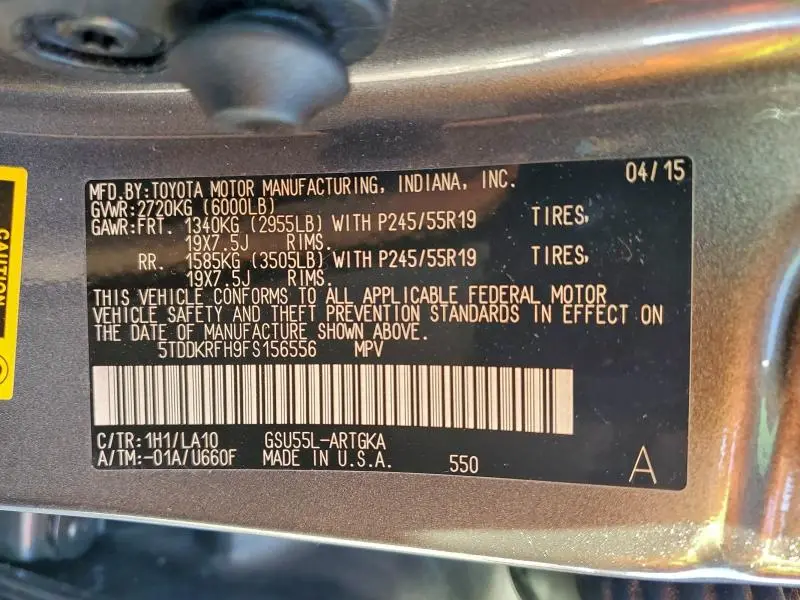 2015 TOYOTA HIGHLANDER LIMITED  