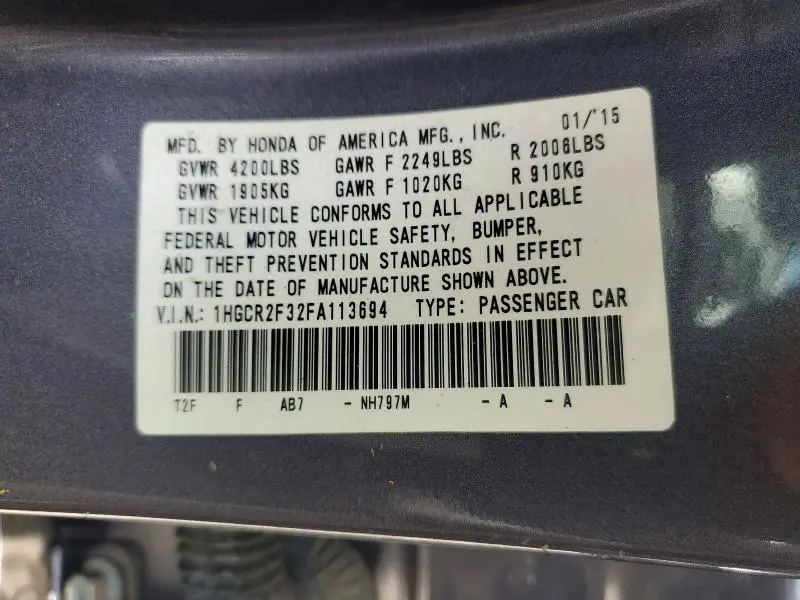 2015 HONDA ACCORD LX  