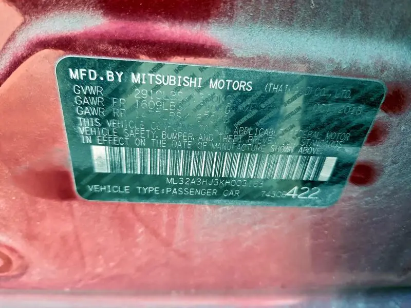 2019 MITSUBISHI MIRAGE ES  