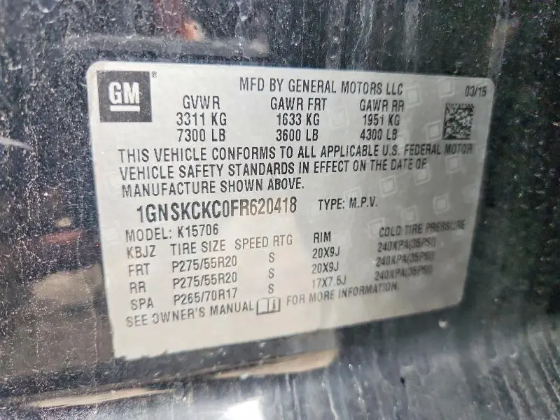 2015 CHEVROLET TAHOE K1500 LTZ  