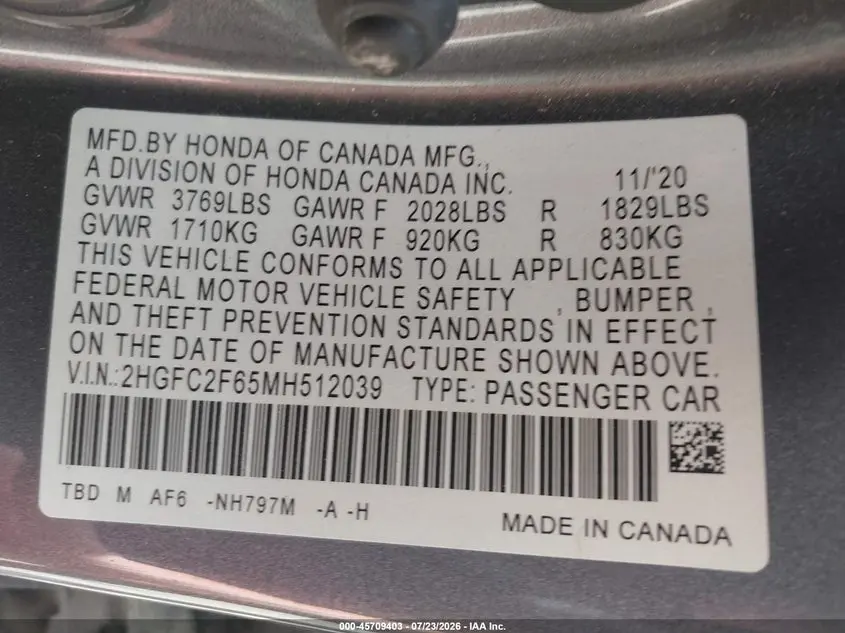 2021 HONDA CIVIC LX