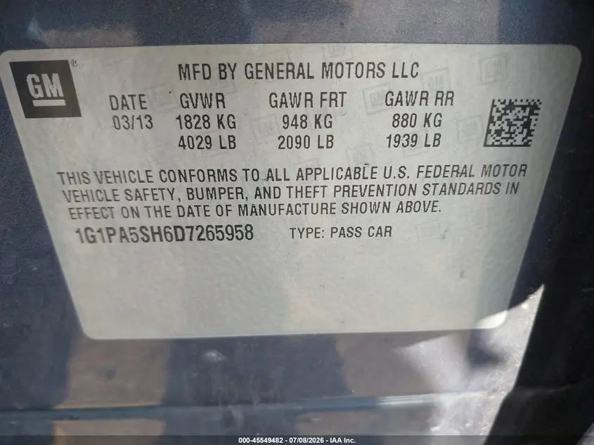 2013 CHEVROLET CRUZE LS AUTO