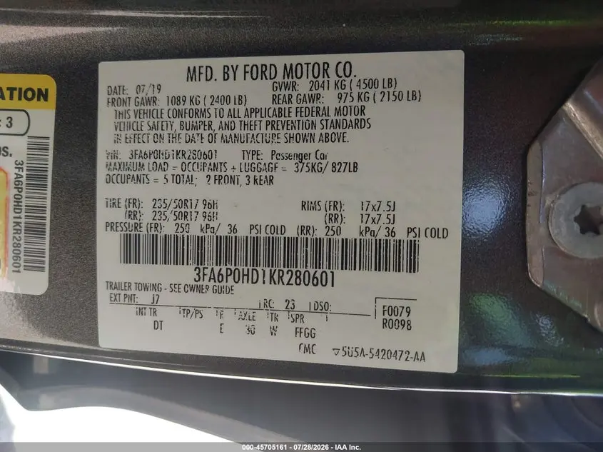 2019 FORD FUSION SE