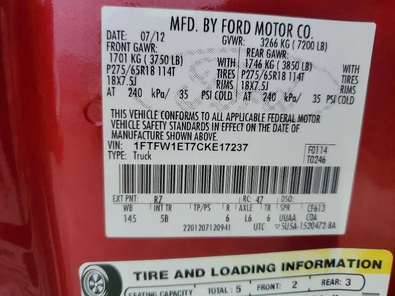 2012 FORD F150 SUPERCREW  