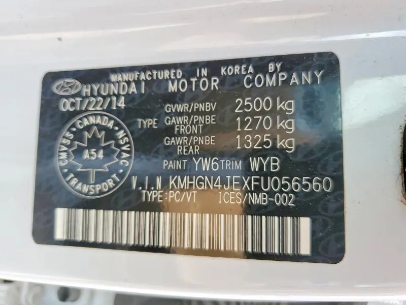 2015 HYUNDAI GENESIS 3.8L  