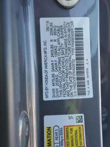 2019 HONDA ACCORD SPORT