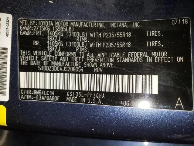 2018 TOYOTA SIENNA XLE  