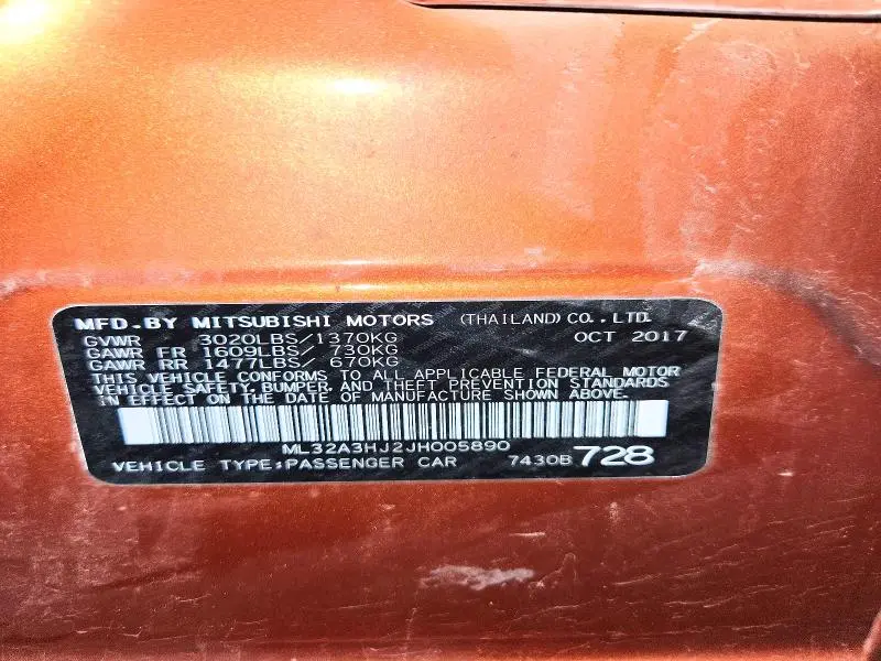 2018 MITSUBISHI MIRAGE ES  