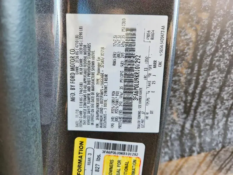 2019 FORD FUSION SE  