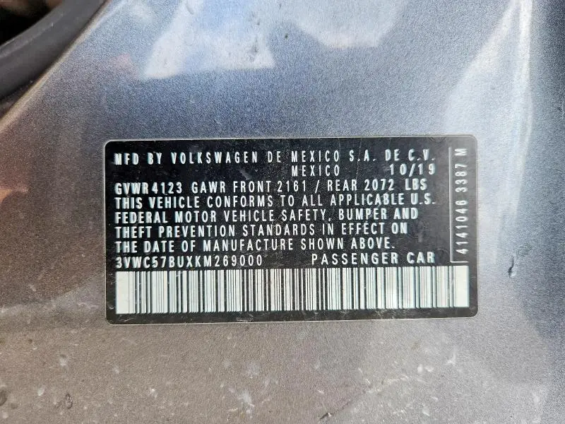 2019 VOLKSWAGEN JETTA S  