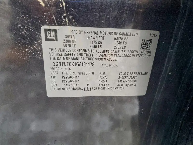 2016 CHEVROLET EQUINOX LT  