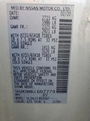 2020 NISSAN PATHFINDER SV  