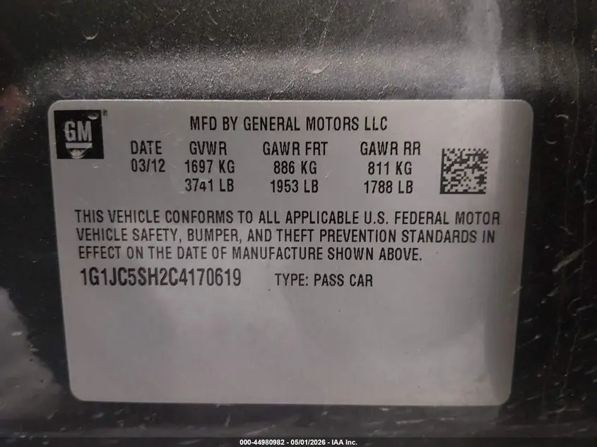 2012 CHEVROLET SONIC 2LT