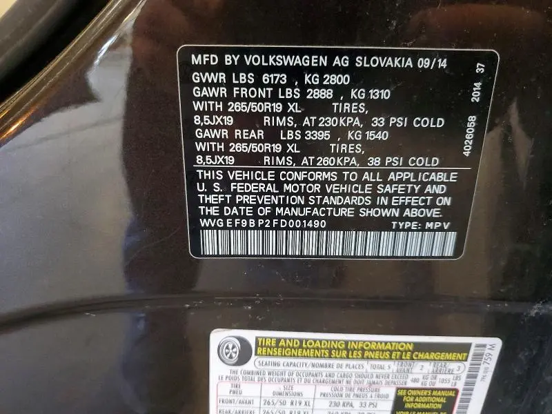 2015 VOLKSWAGEN TOUAREG V6  