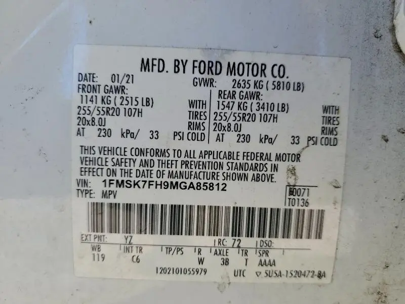 2021 FORD EXPLORER LIMITED  