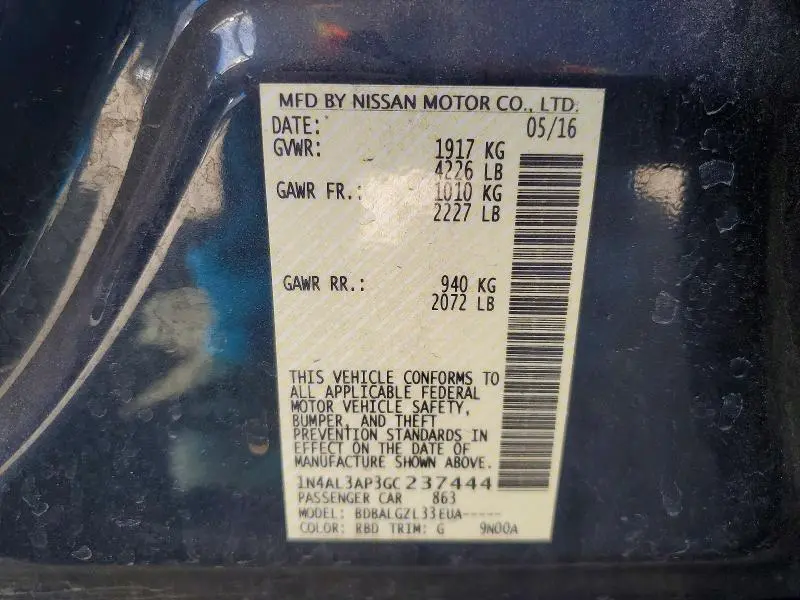 2016 NISSAN ALTIMA 2.5 S  