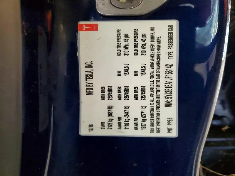 2018 TESLA MODEL 3   