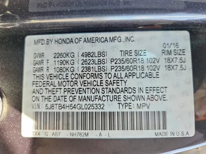2016 ACURA RDX TECHNOLOGY  