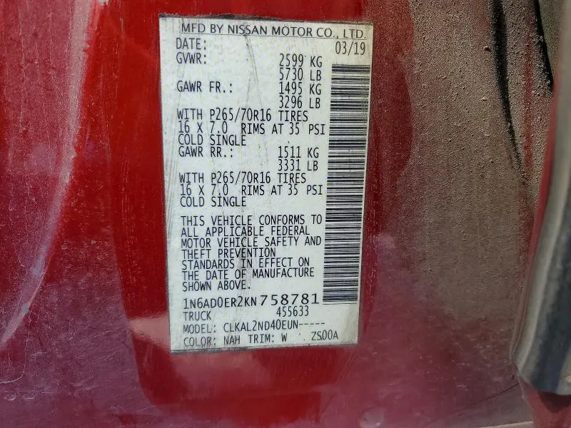 2019 NISSAN FRONTIER S  