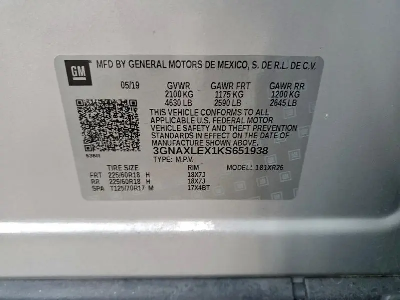 2019 CHEVROLET EQUINOX LT  