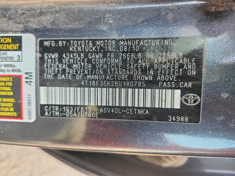 2011 TOYOTA CAMRY BASE  