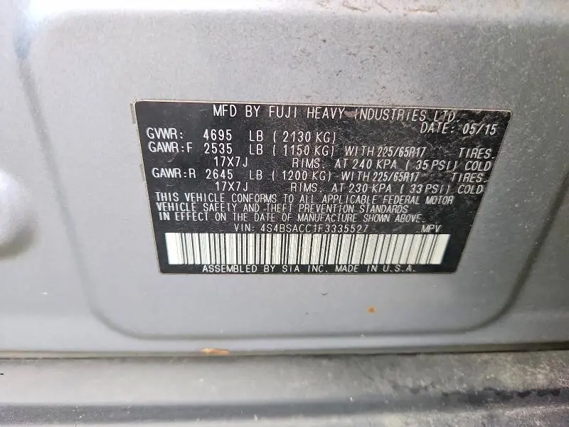 2015 SUBARU OUTBACK 2.5I PREMIUM  