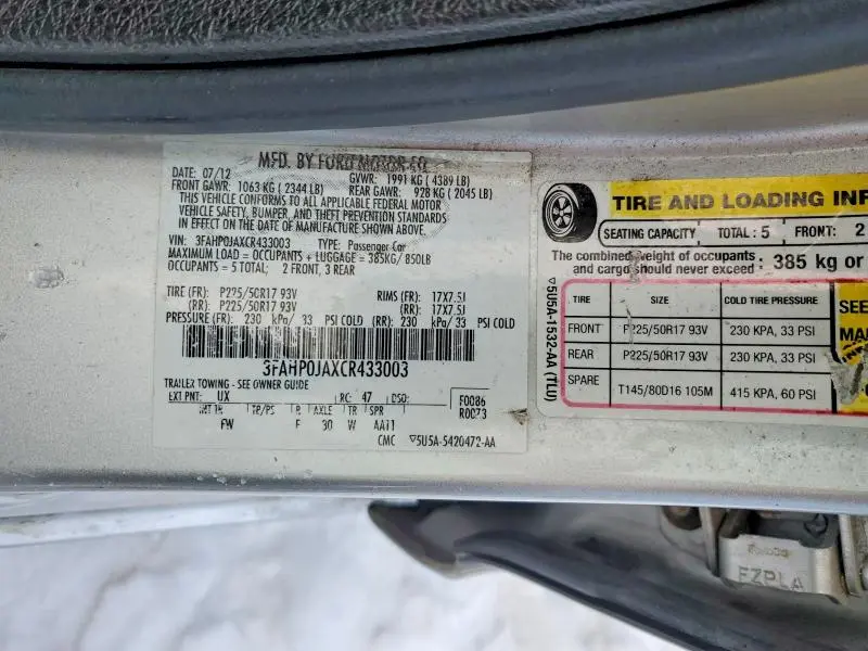 2012 FORD FUSION SEL  