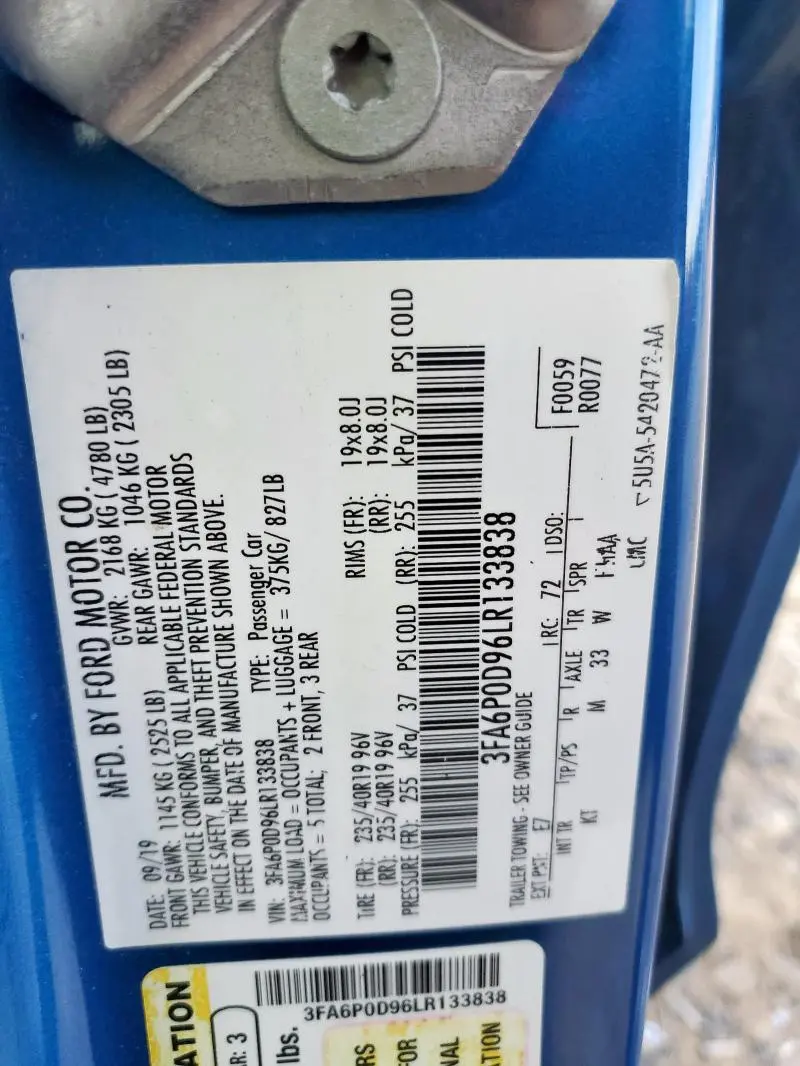 2020 FORD FUSION TITANIUM  