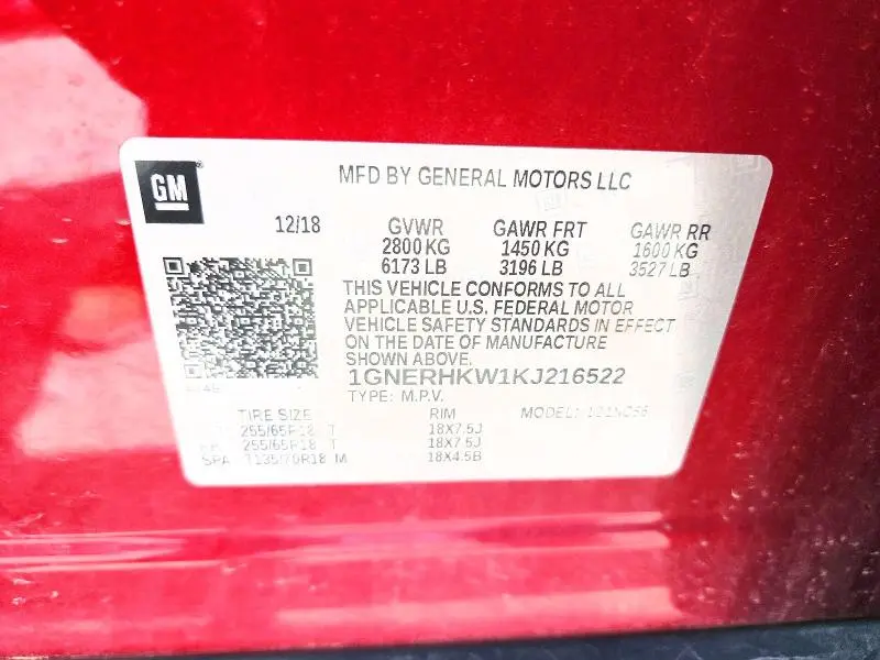 2019 CHEVROLET TRAVERSE LT  