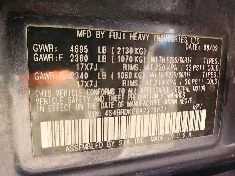 2010 SUBARU OUTBACK 3.6R LIMITED  