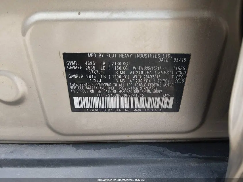 2015 SUBARU OUTBACK 2.5I PREMIUM