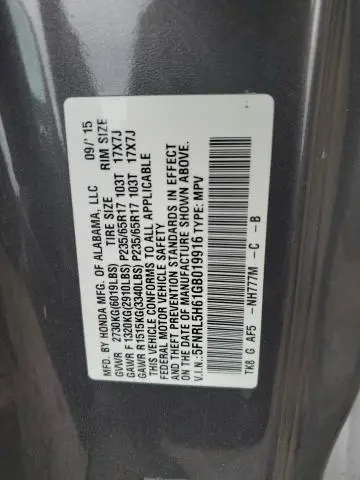 2016 HONDA ODYSSEY EXL  