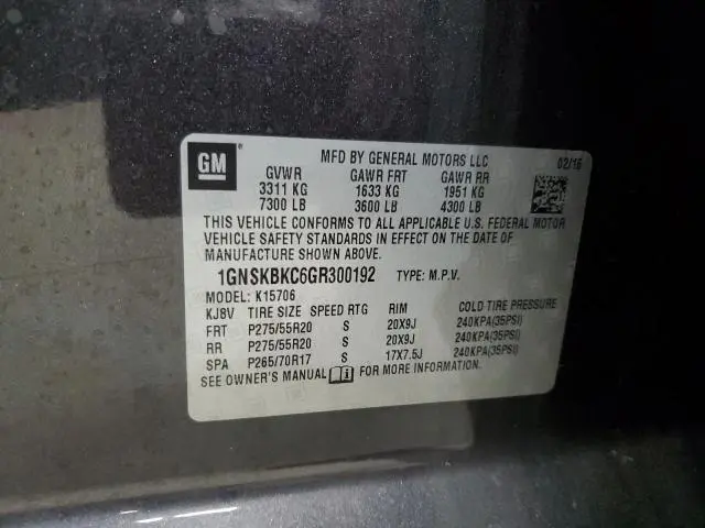 2016 CHEVROLET TAHOE K1500 LT  