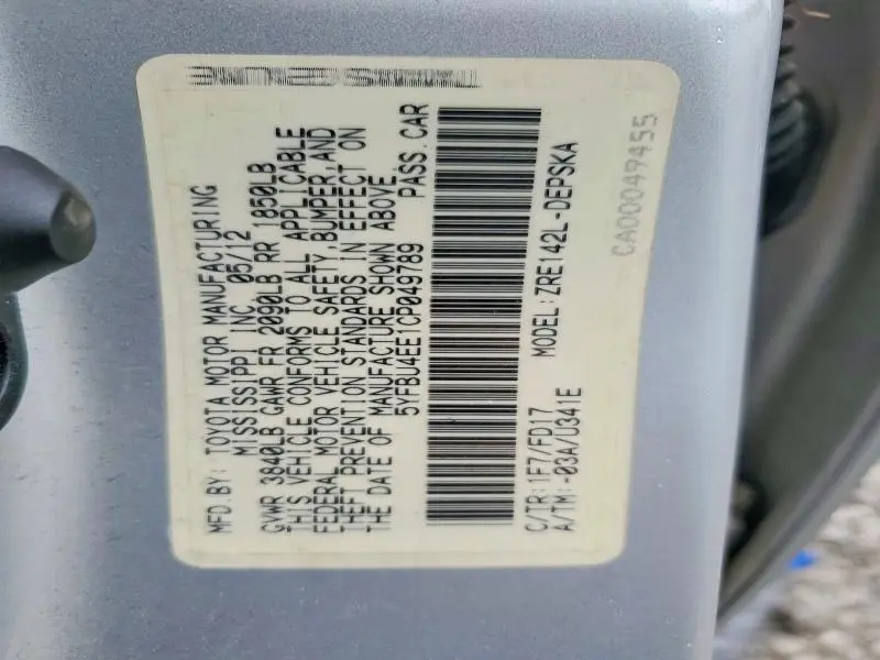 2012 TOYOTA COROLLA BASE  