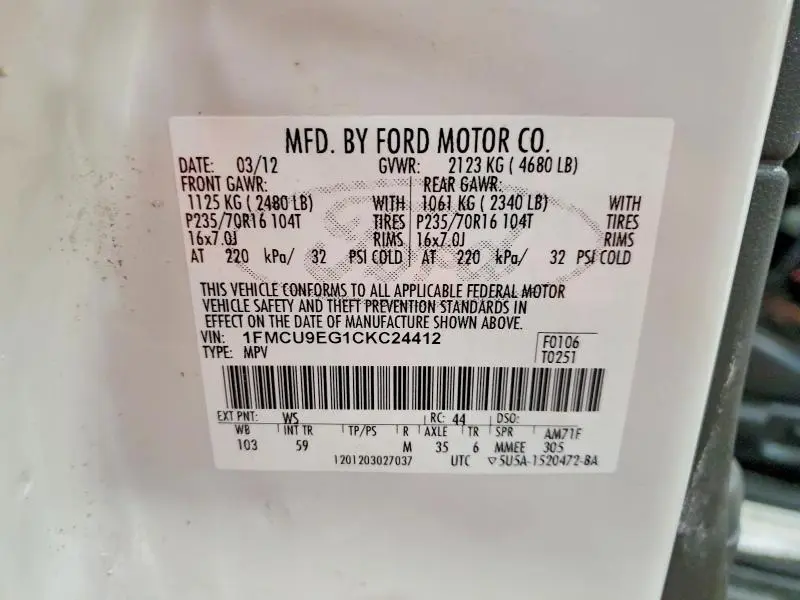 2012 FORD ESCAPE LIMITED  