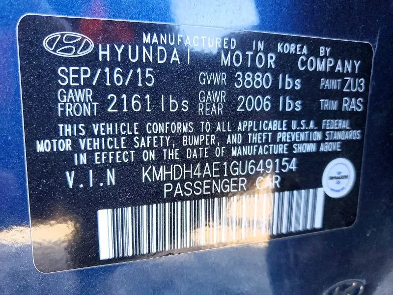 2016 HYUNDAI ELANTRA SE  