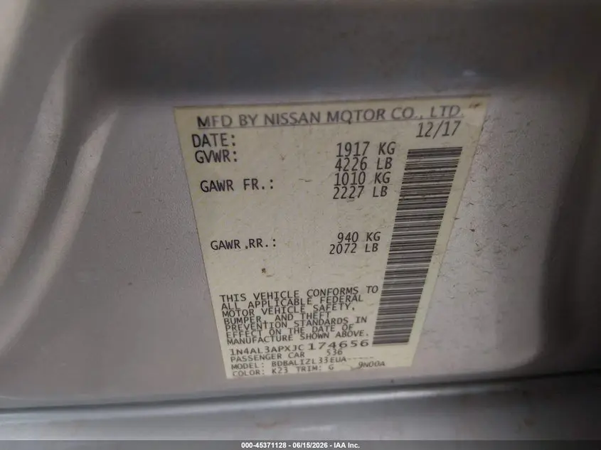 2018 NISSAN ALTIMA 2.5 SV