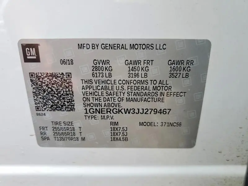 2018 CHEVROLET TRAVERSE LT  
