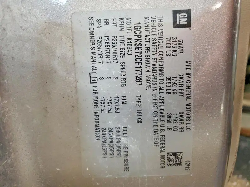 2012 CHEVROLET SILVERADO K1500 LT  