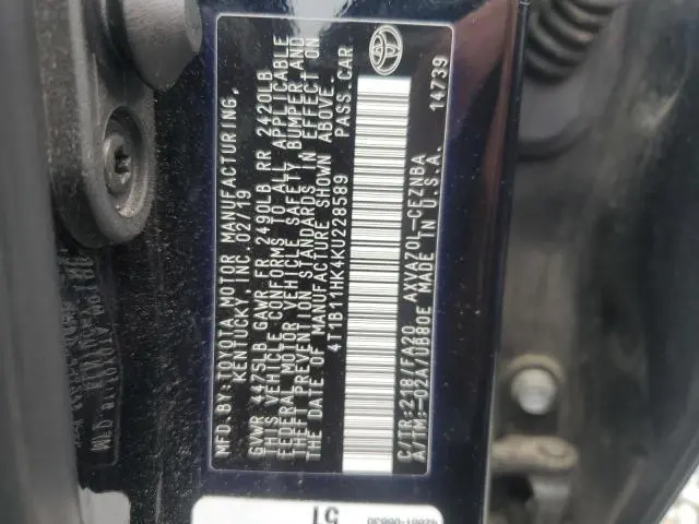 2019 TOYOTA CAMRY L  