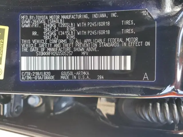 2016 TOYOTA HIGHLANDER XLE  